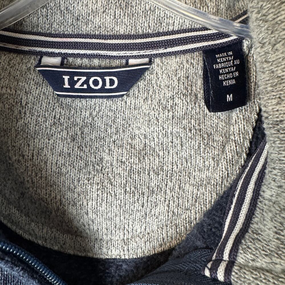 Izod Rugby Quarter Zip Sweater Heathered Blue Medium - Picture 4 of 7